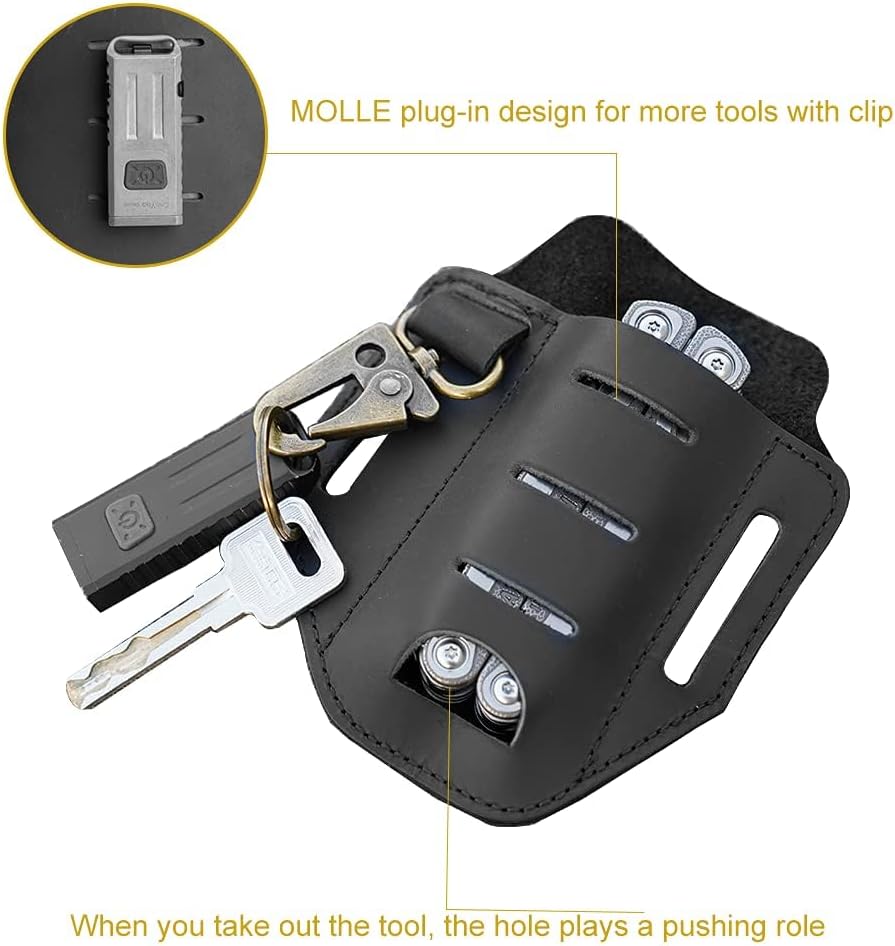 VIPERADE PJ9 Plus Multitool Sheath, Flashlight Holster with Key Holder, Multitool Pouch for Men, Pocket Organizer Men Leather Sheath for Multitools, Flashlights, Tactical Pens (Dark Black)