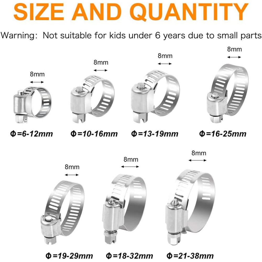 Zestaw 20/60 sztuk opasek zaciskowych do węży ze stali nierdzewnej, regulowanych, obrotowych, metalowych, 1/4''-1-1/2'' 6-38 mm, 60 sztuk w jednym pudełku