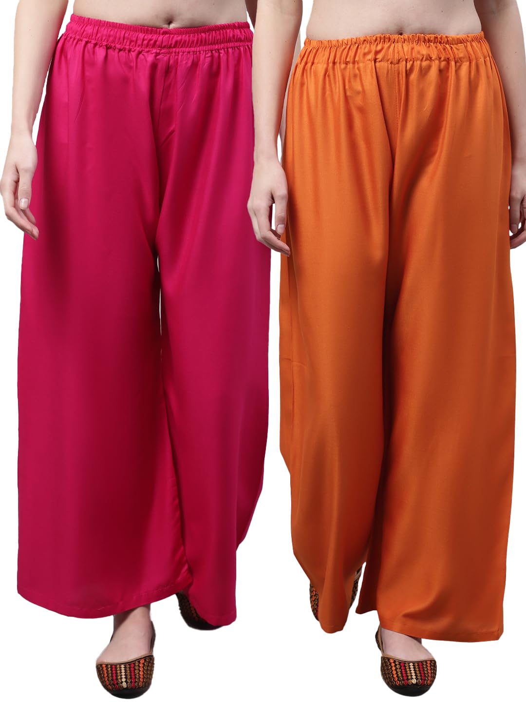 Pack of 2 Women Flared Rust Orange Viscose Rayon Palazzo-image-13