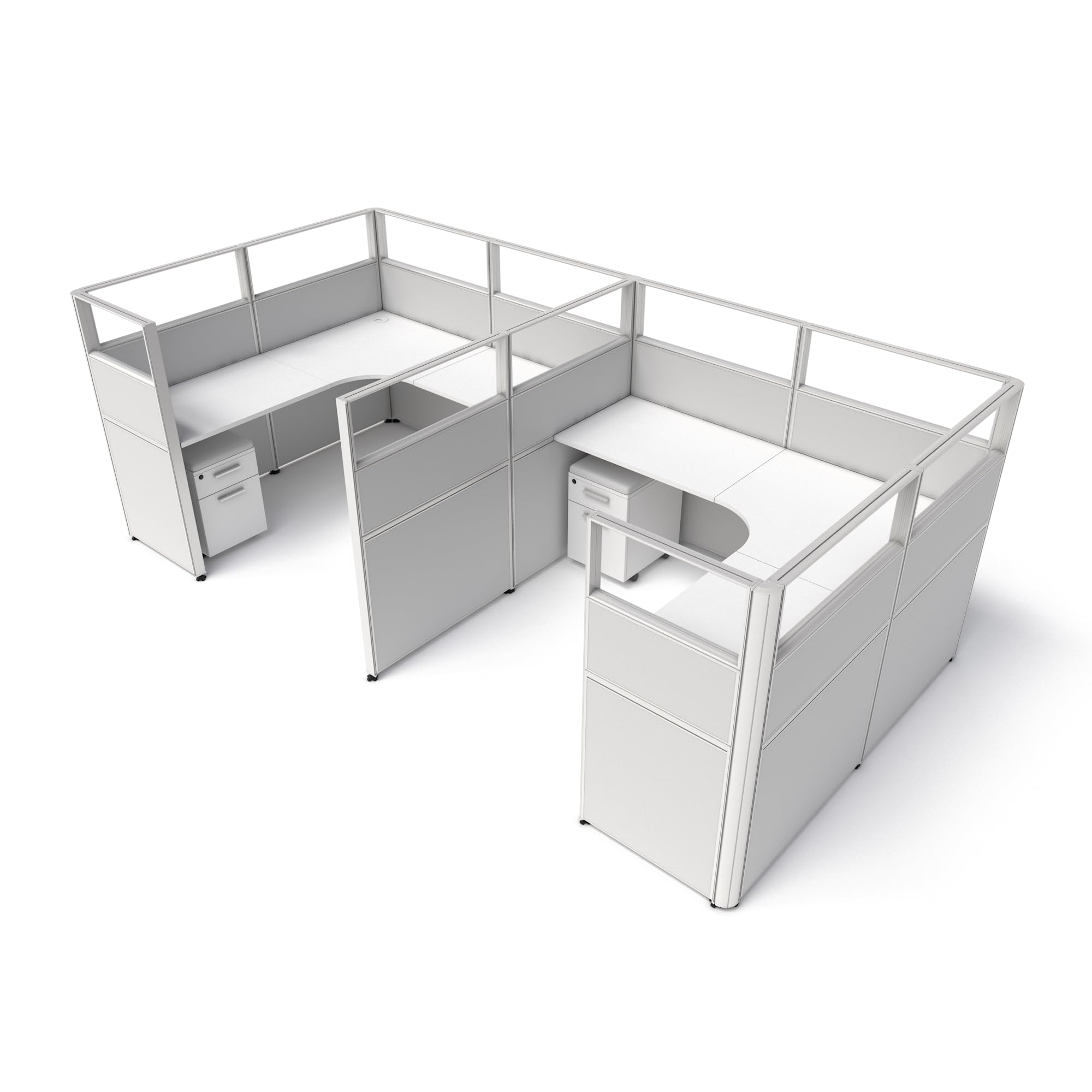SUNLINE Office Cubicles Furniture Kit - Customizable Desk Cubicle Workstations with Adjustable Panels and Mobile Box Files, 7 Layouts for Startups and Modern Workspaces - Grey