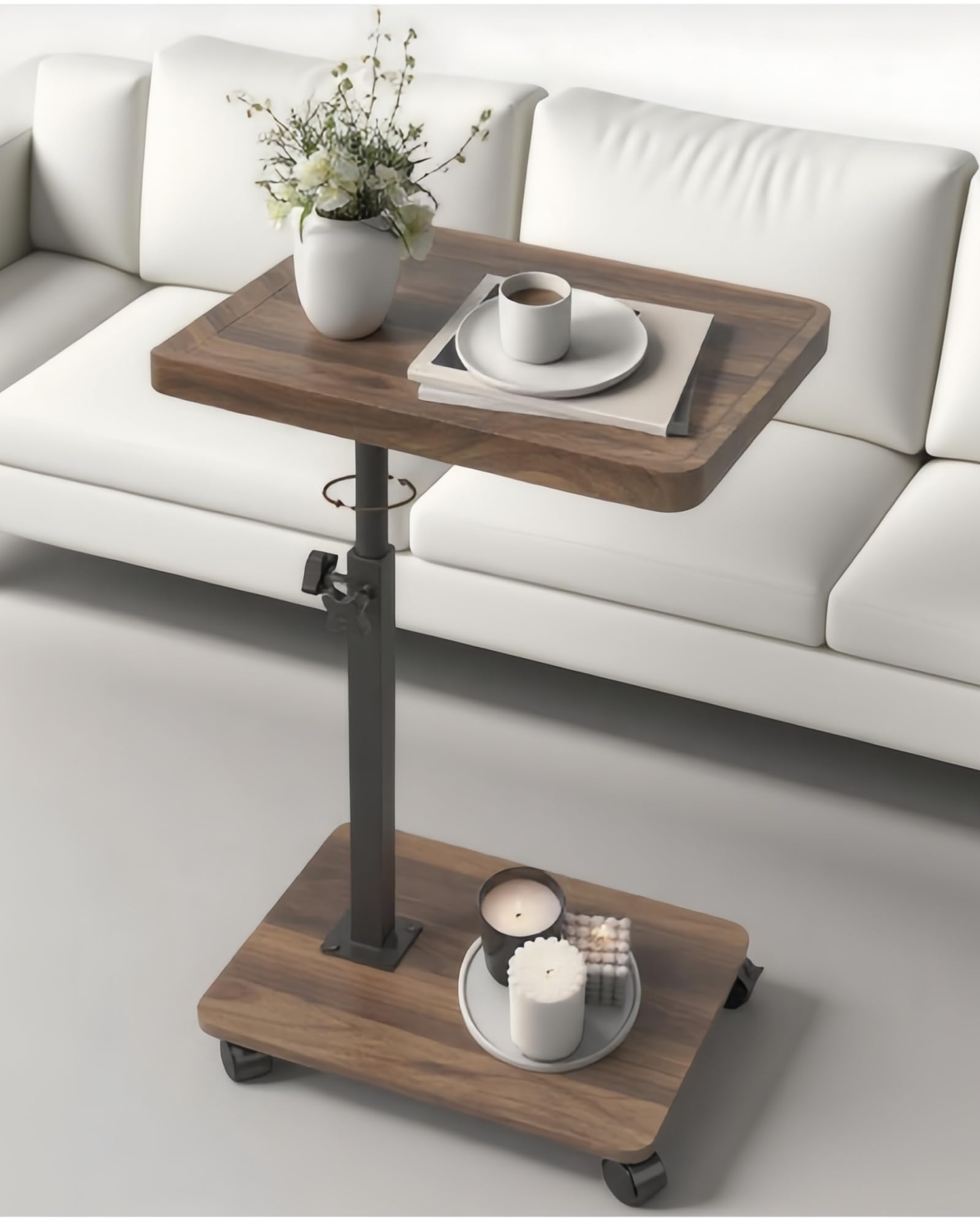 Xiyilike C Table Side Table End Table Adjustable Height，C Shaped End for Couch，Snack Tables,360°Swivel TV Tray Sofa Table， for Small Spaces，Side