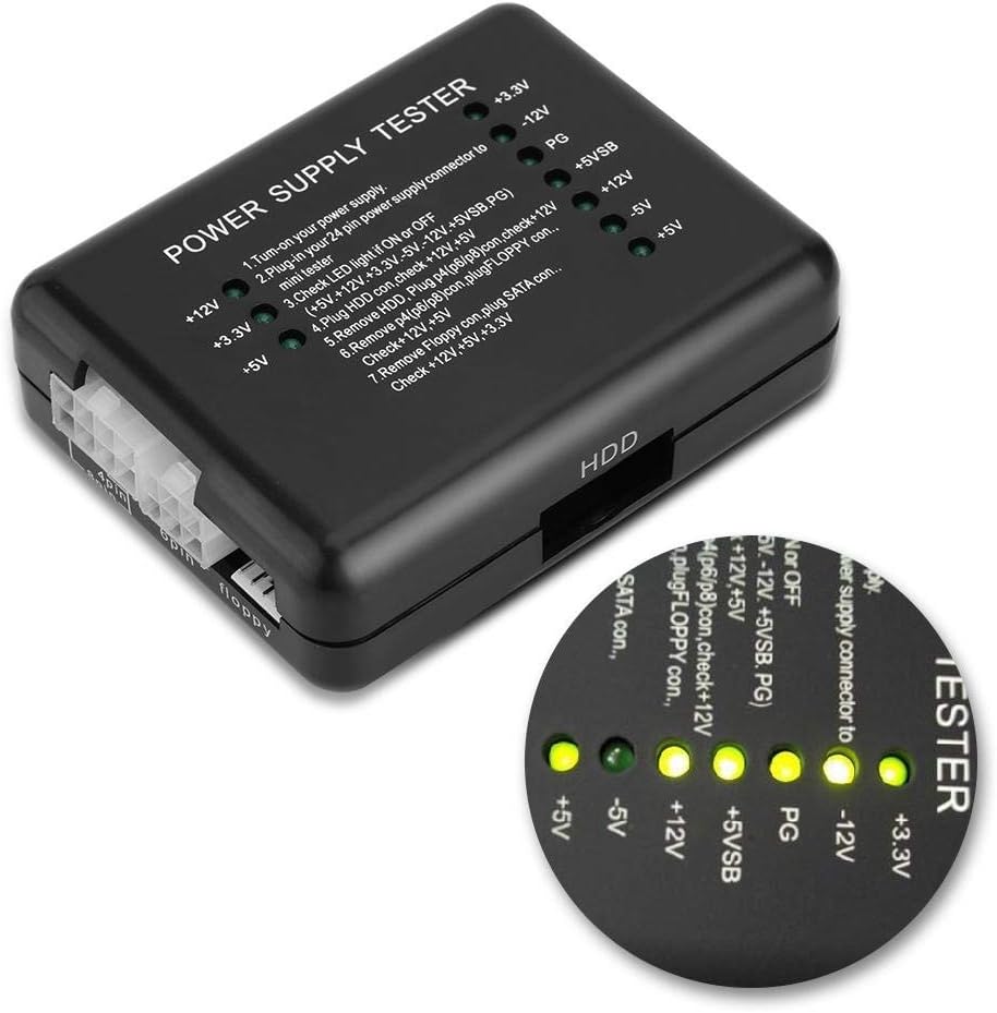 Pomya Power Supply Tester Checker for Computer 20/24 Pin HDD Floppy for Any Computer Technician