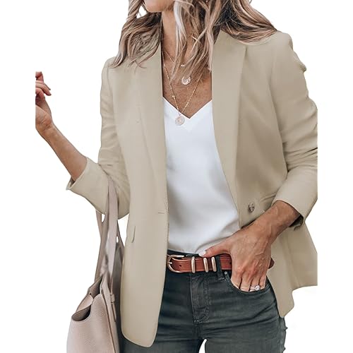 Newffr 2023 Womens Blazers Casual Long Sleeve Open Front Lapel Collar Work Office Jacket Summer Outwear