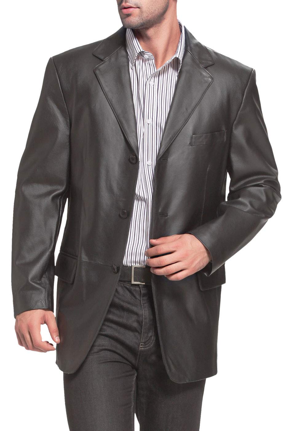 BGSD Men Liam 3-Button Leather Blazer Lambskin Sport Coat Jacket (Regular and Big & Tall)