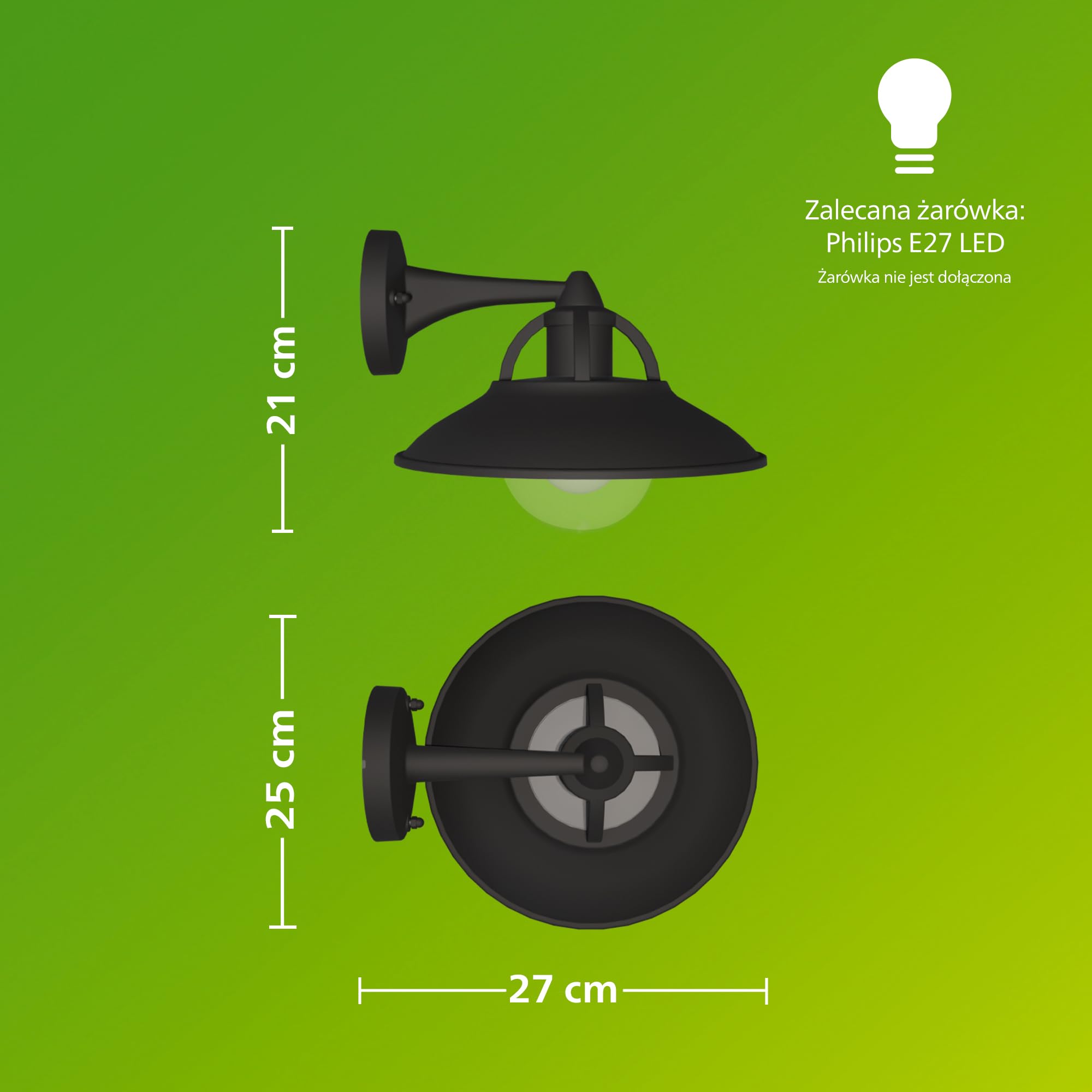 Philips Cormorant Kinkiet Zewnętrzny, IP44, Odporny na Warunki Pogodowe, Trwały, Klasyczny Design, Aluminium, Czarny, Żarówka E27 Sprzedawana Osobno