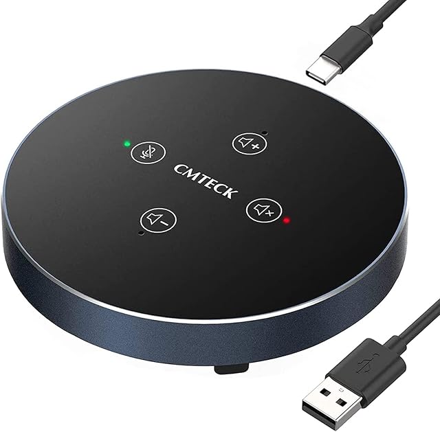 CMTECK Computer Speakers with Microphone, USB Speakerphone for Home Office Conference Calls, Portable Desktop Microphone with 360º Voice Pickup, Noise Reduction, Mute Function, Volume Control, ZM350