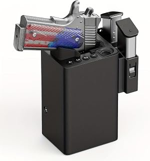 Biometric Gun Safe – 0.5s Fingerprint Quick-Access Bedside Pistol Safe | Compact Steel Handgun Lock Box, Portable Car Firearm Vault for Nightstand/Desk/Truck, 6.5"×3.5" Biometric Handgun Safe