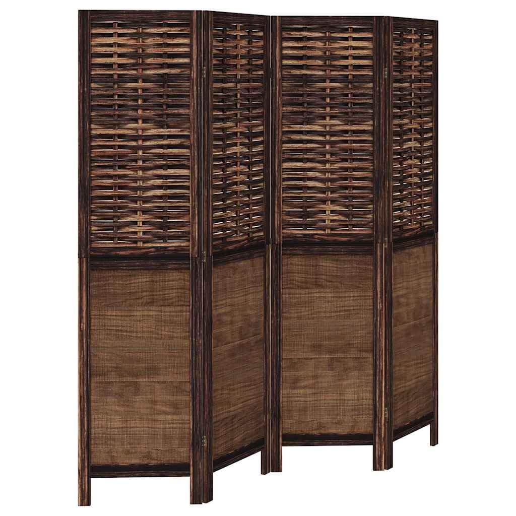 Vidaxl Brown Room Divider, Privacy Screen For Indoor Home Bedroom Living Room, Screen Privacy Panel With 4 Panels, Dark Solid Wood Paulownia