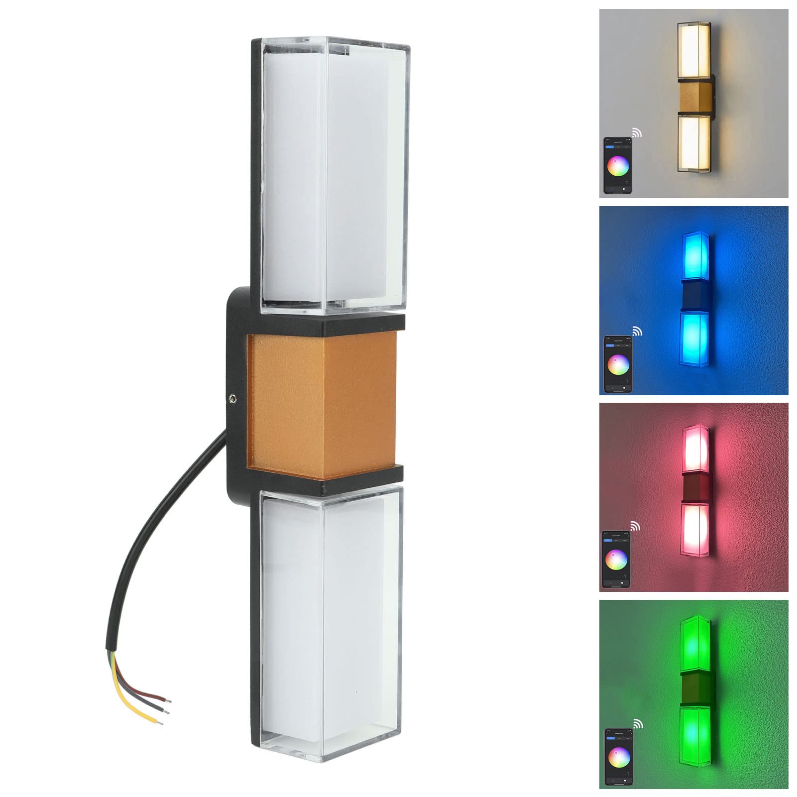 Qcwwy RGBW Smart Wall Lights, Outdoor Rectangle IP65, 9W App Control for