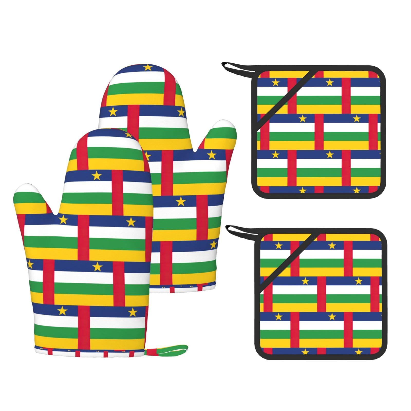 Central African flag Fashion Printed Kitchen Kit with Heat Resistant Oven Mitts & Non-Slip Hot Pads for Baking