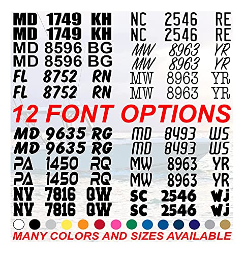 Set of 2 Custom Boat Registration Numbers and Letters Vinyl Decals Stickers - Waterproof, High-Visibility Design for Boats, Jet Skis, PWCs and Hull Identification - Customize Colors, Fonts and Sizes