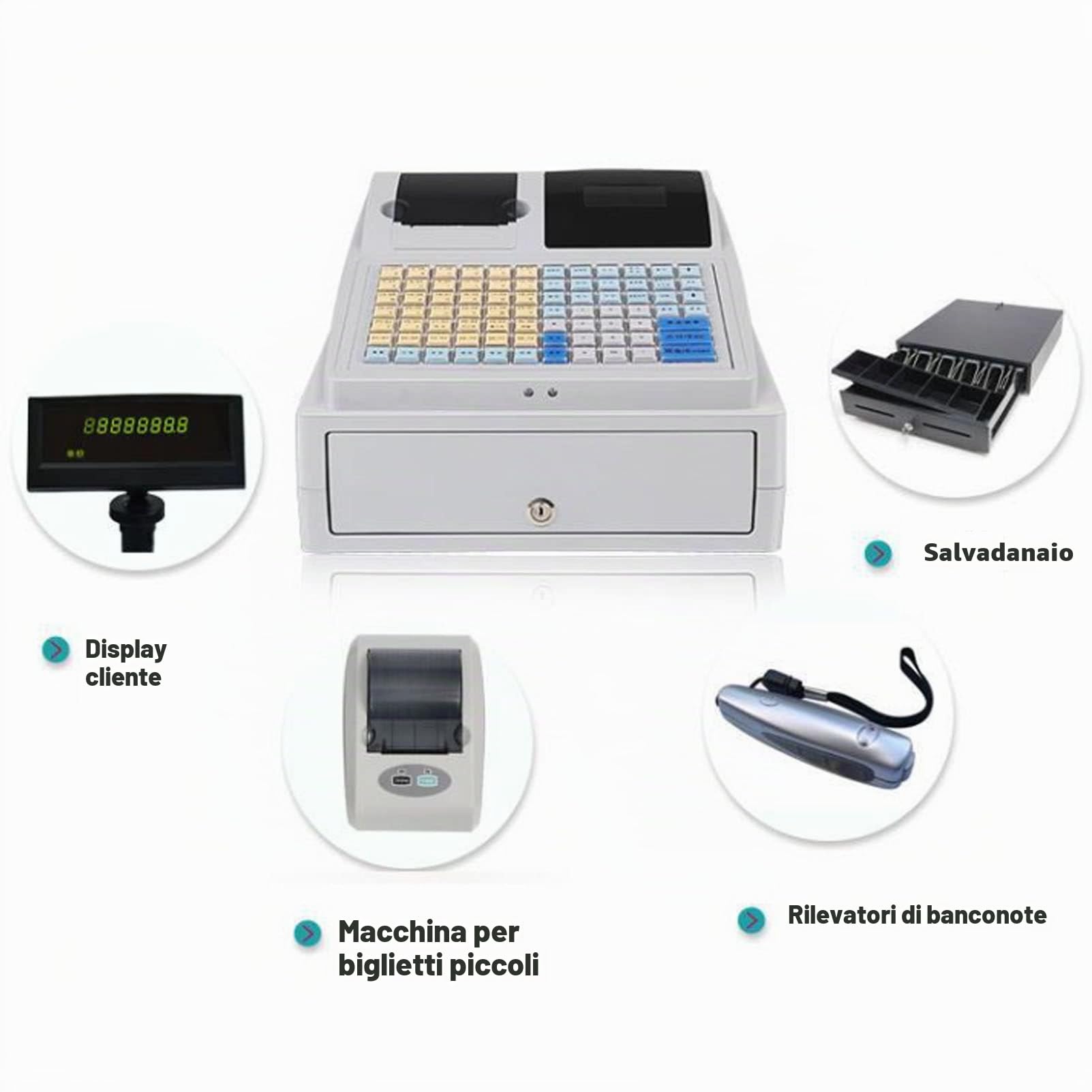 Registratore di Cassa Commerciale, Sistema POS elettronico con Vassoio Rimovibile e Stampante Termica, Multifunzione a LED a 81 Chiavi per Le Piccole Imprese