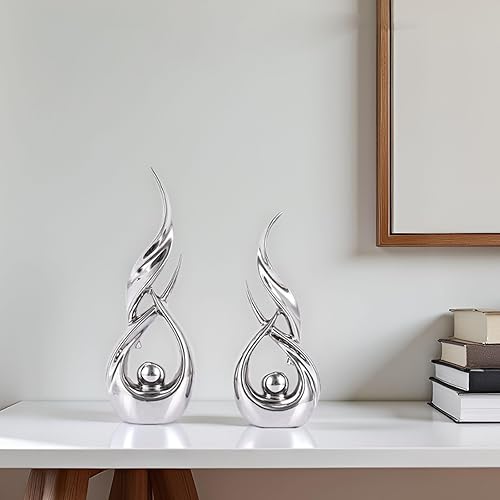 Miniatura 6 de XMGZQ Juego de 2 estatuas abstractas de cerámica dorada, arte abstracto moderno de mediados de siglo, decoración del hogar, estatua de repisa de