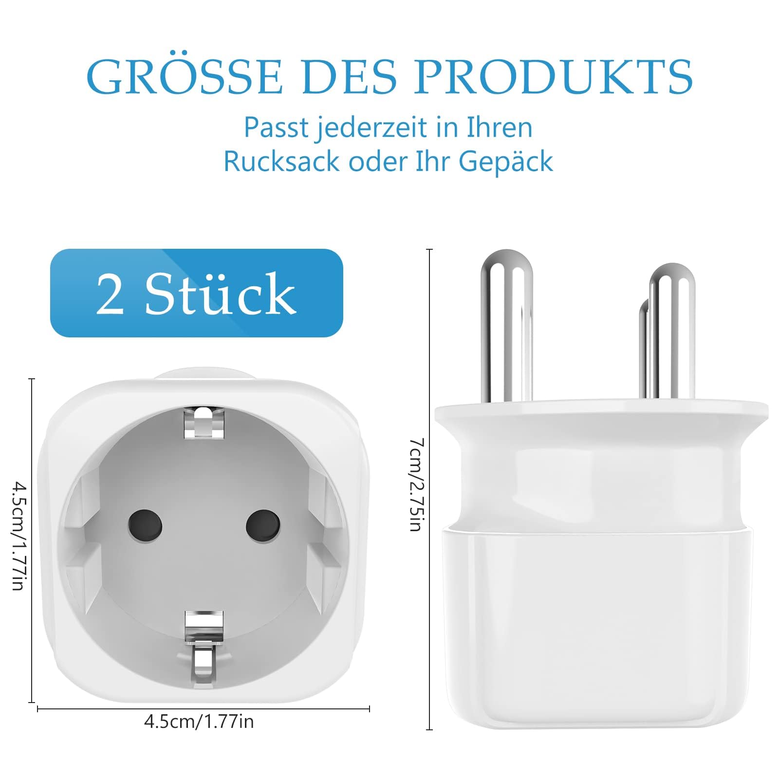 Adapter podróżny Republika Południowej Afryki, 2 sztuki, wtyczka UE do gniazda podróżnego, adapter gniazda wtykowego typu M do Republiki Południowej Afryki, Sri Lanki, Lesotho, Czadu, Ghany