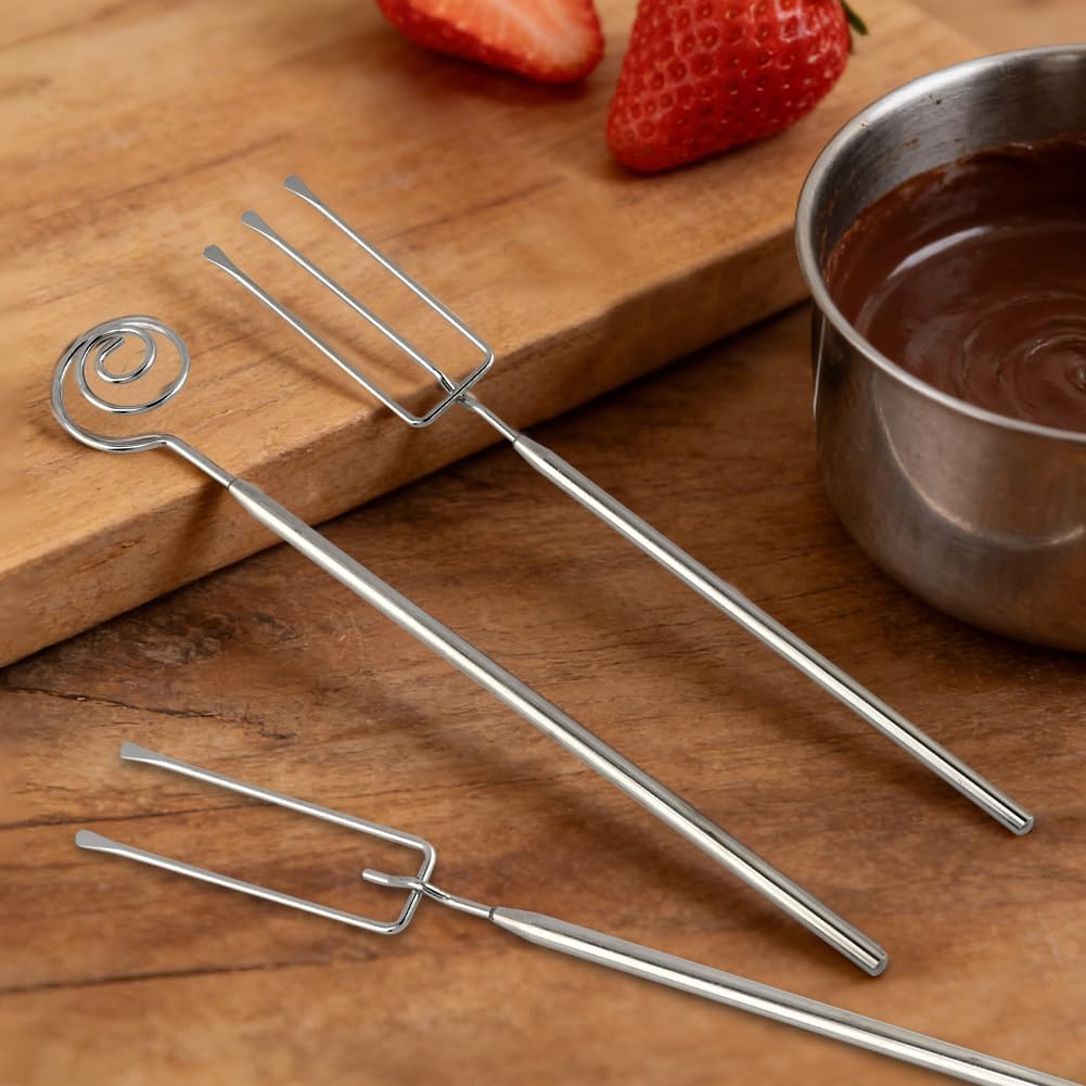 3Pcs Chocolate Dipping Tools, Stainless Steel Candy Dipping Tools, Fondue Forks with Slotted Spoon, Candy Making Tool Baking Supplies for Candys Making/Truffles/Cake Decorating(COLOR:silver)