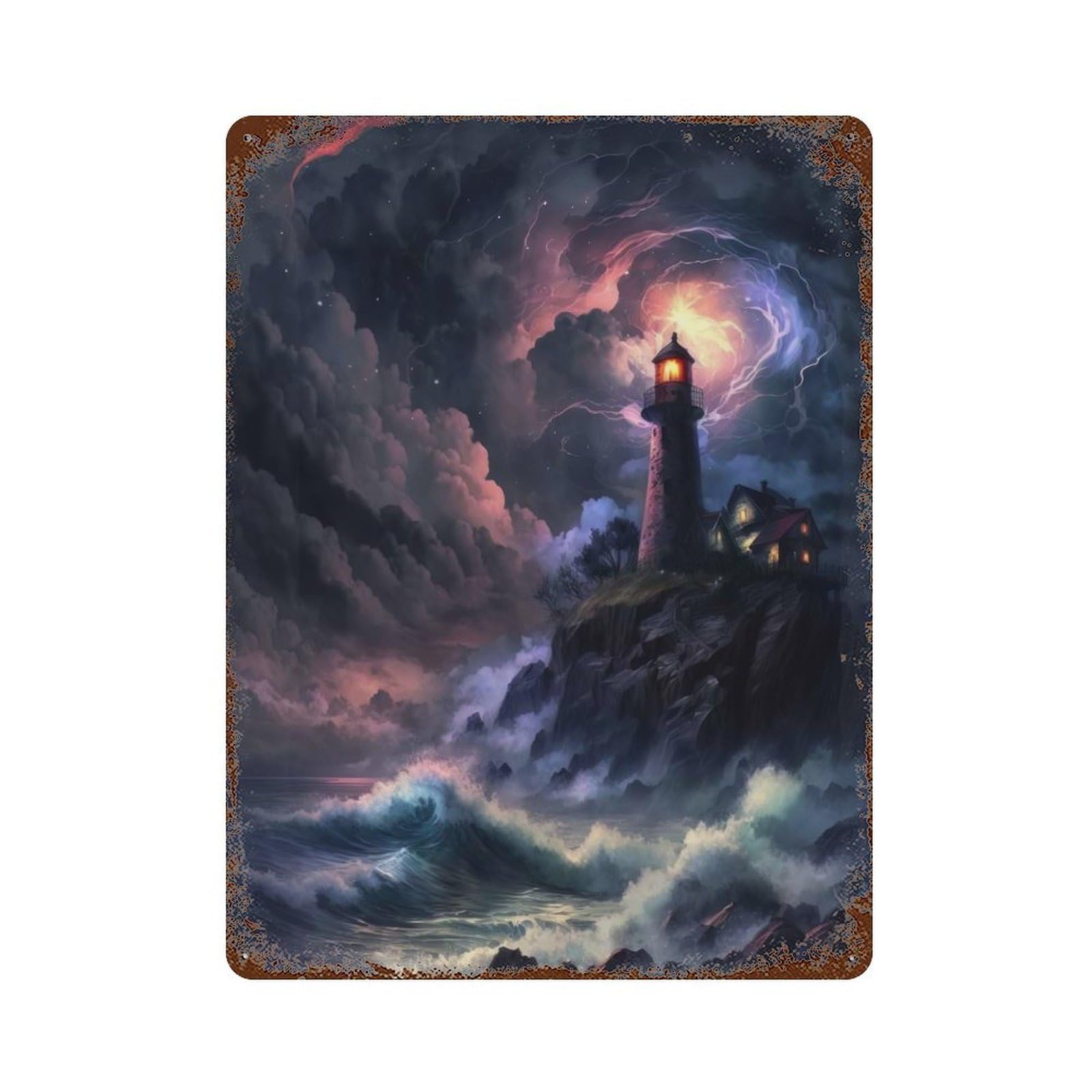 Distressed Metal Wall Sign A Lighthouse in A Storm V4 15.7"x11.8", Retro Wall Decor for Basement, Hobby Room And Garage Decor