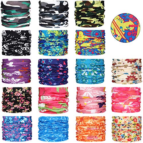 SATINIOR 18 Pieces Windproof Cycling Scarf, Magic Scarf Headband Elastic Neck Gaiter Seamless Bandana Scarf Sports Face Covering Athletic Head Wrap for Yoga Hiking Riding Motorcycling