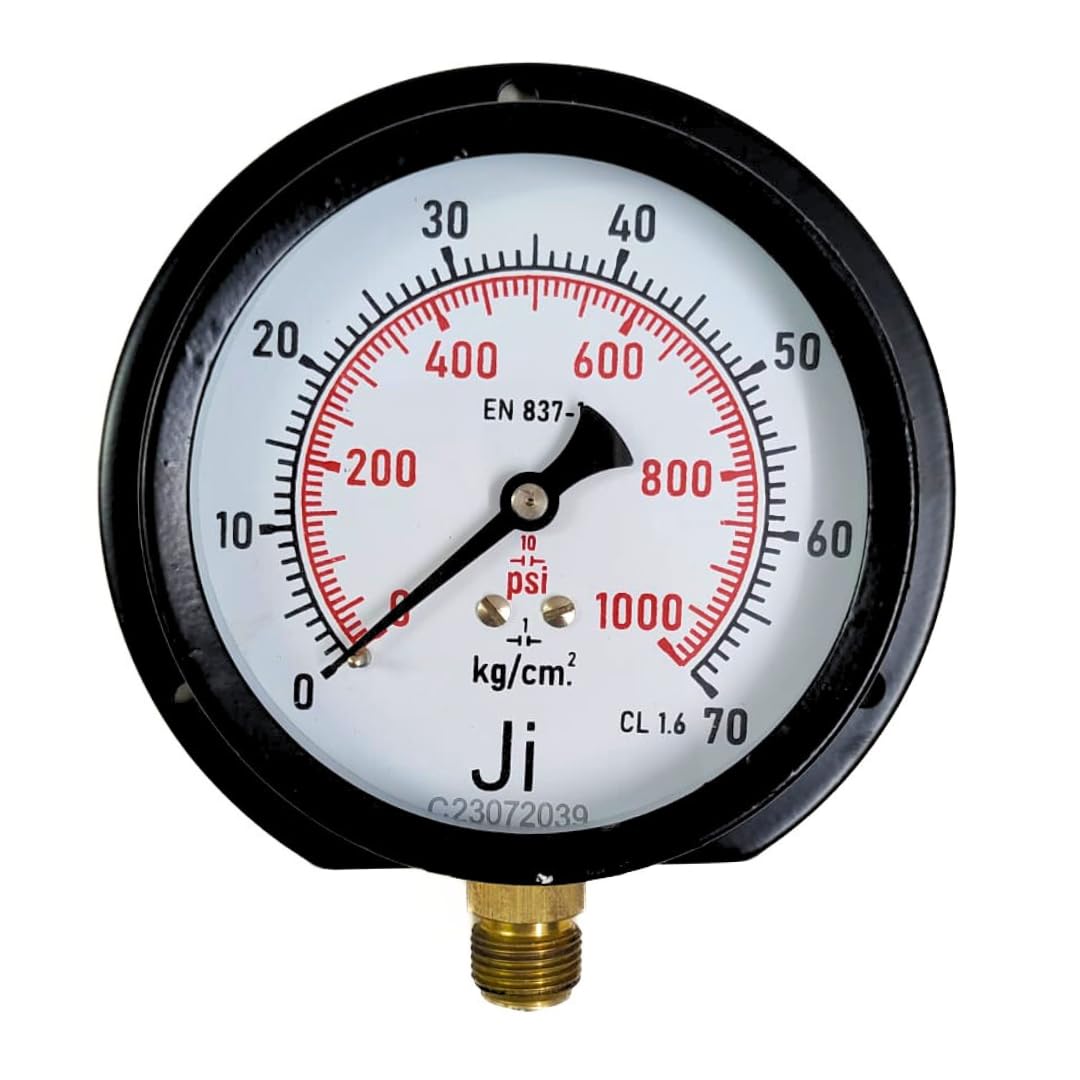 "Ji" Japsin Instrumentation Pressure Gauge, 4" Dial, Range 0-70 Kg/Cm2 with Dual Scale of 1000 PSI, Surface Mounting Bottom Entry, 3/8" BSP Connection, MS Case & Brass Internals - Process Control (B0863Y84RS) Amazon Price History, Amazon Price Tracker