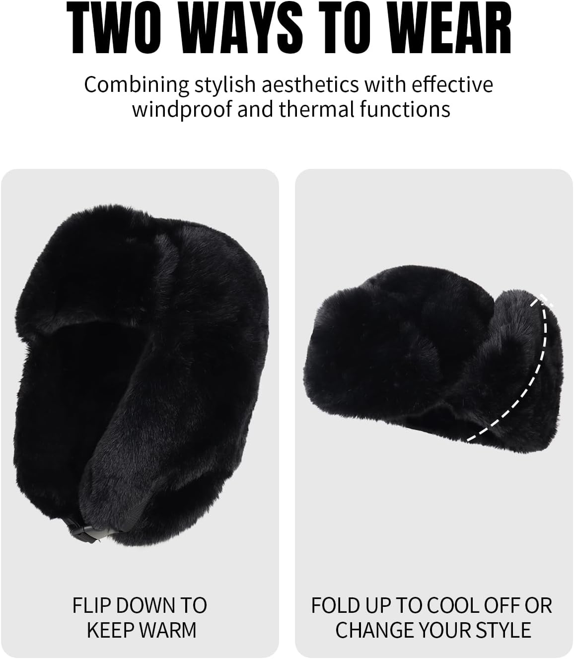 Ushanka Hat for Men Women Winter Cozy Plush Fur Russian Hat with Ear Flaps, Fluffy Furry Fuzzy Windproof Warm Trapper Hat - Image 6