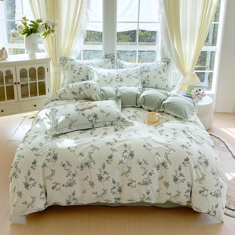 USTIDE Green Floral Duvet Cover Set, Farmhouse Cottagecore 3-Piece Bed Set with Wildflowers & Vines Print, 100% Cotton, Soft Lightweight, King Size, Includes 1 Duvet Cover and 2 Pillowcases โ image 1