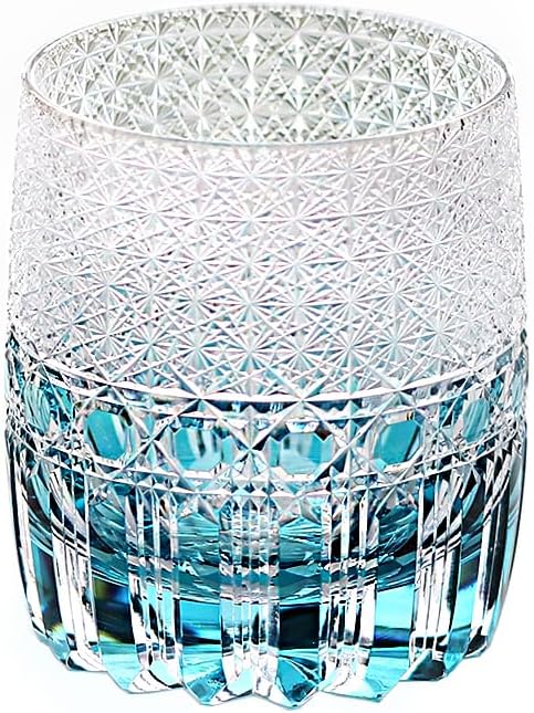 JINZHI Japanese Edo Kiriko Whiskey Glass Yulan Jade Wave Hand Engraved Crystal Old Fashioned Tumbler for Bourbon Scotch Luxury Barware (Rock Glass)