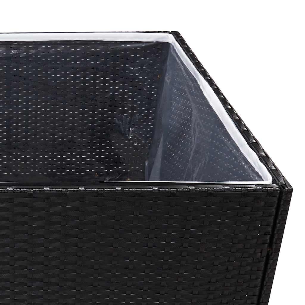 Donica ogrodowa czarna rattan PE 157x80x80 cm duża skrzynia na kwiaty zewnętrzna z otwartym dnem i nylonową wkładką do ogrodu tarasu balkonu