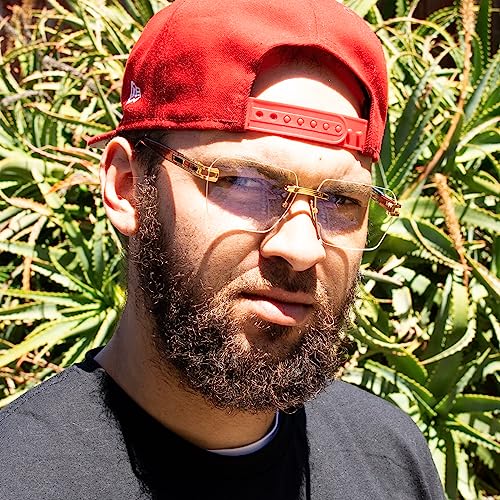 Street Knitted Men's Gold Frame Pink Arm Rimless Y2K Hip Hop Fashion Clear Lens Glasses4