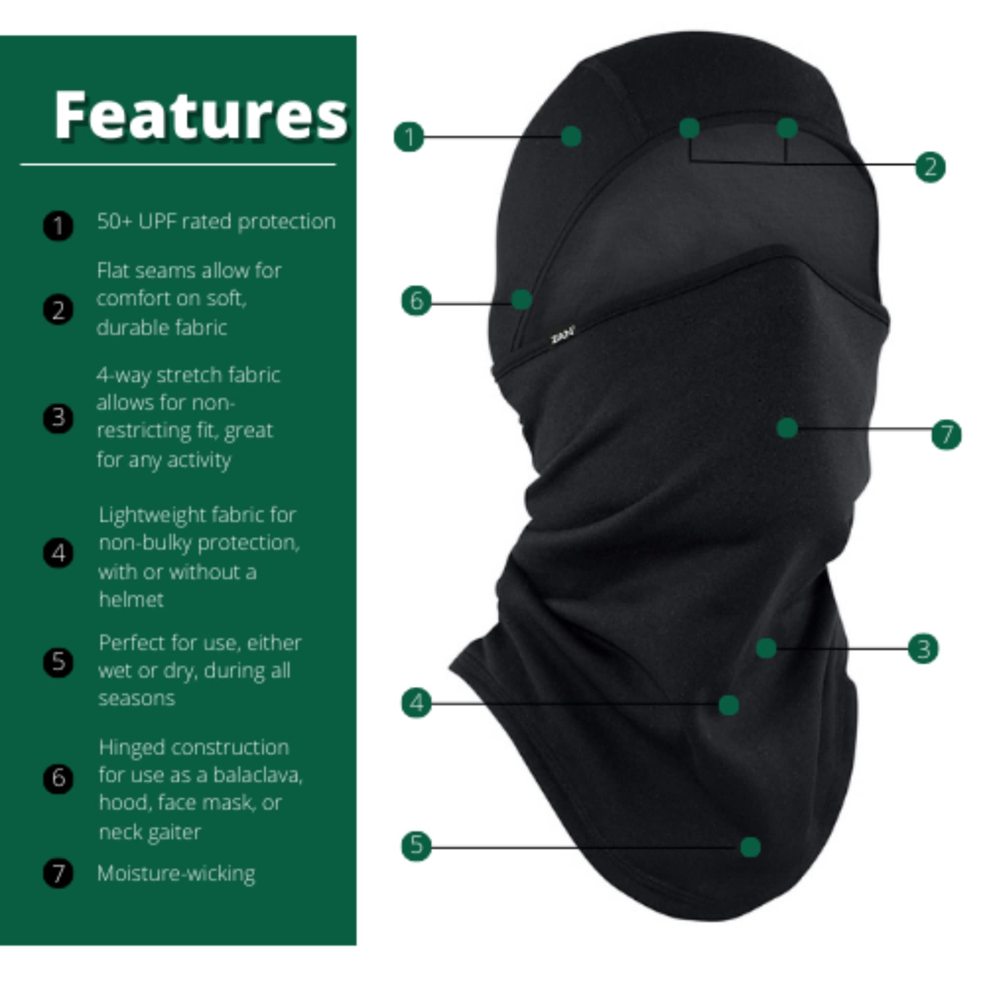 Zanheadgear WB4L114 - Pasamontañas convertible SportFlex Series, color negro sólido