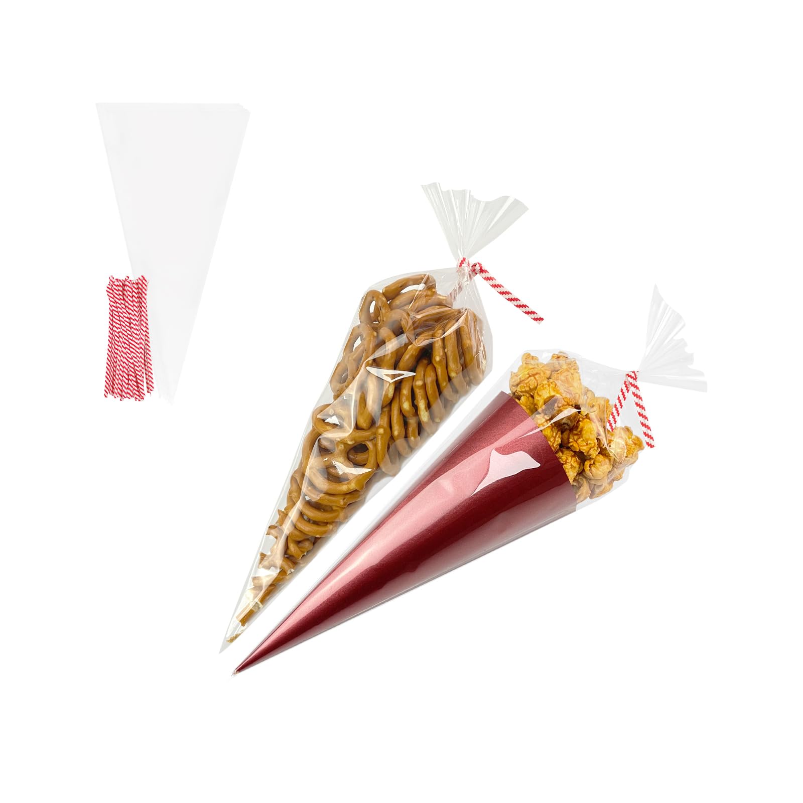 EKAPACKAGING 100Pcs 6x10 Inches Clear Cone Shaped Treat Cellophane Bags Twist Tie Triangle Christmas Party Favor Cotton Candy Bags With Ties For