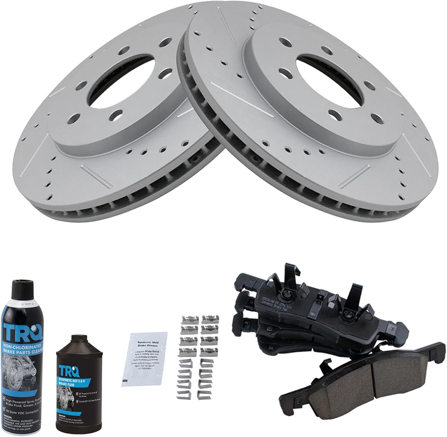 TRQ Front Performance Brake Pad & Rotor Kit Brake Chemical Kit Brake Pads Brake Rotors Set Ceramic Premium G-Coated Compatible with 2003-2006 Ford Expedition Lincoln Navigator
