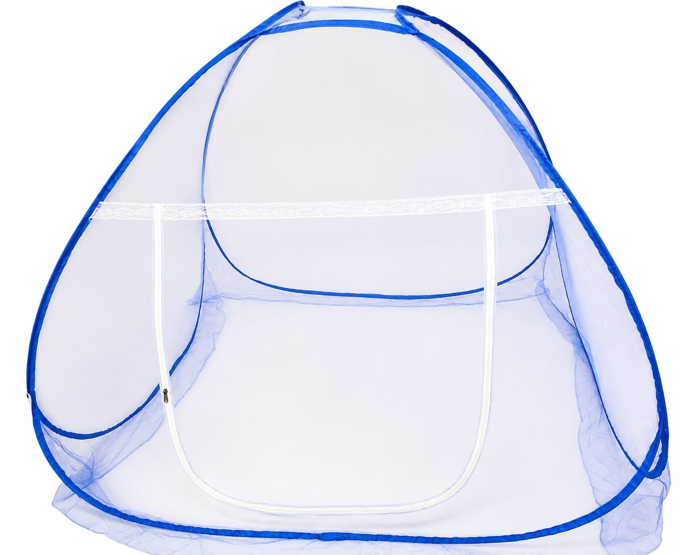 Pop-Up Mosquito Net for Double Bed, Blue, Foldable Dome Style with Zipper, Lace Detail, Portable with Carry Bag-image-43