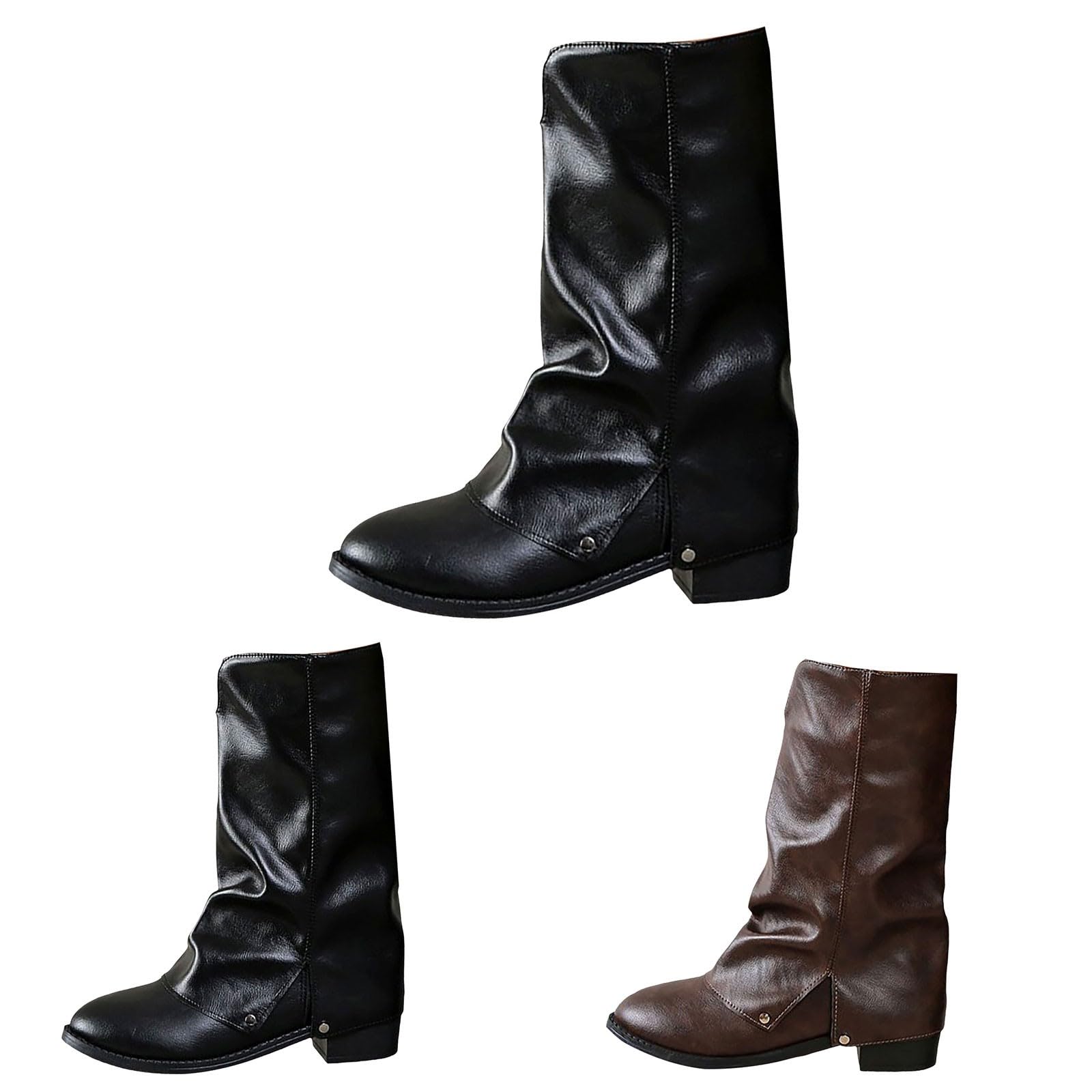 Bottines en cuir pour femme avec talon demi-bottes élégantes