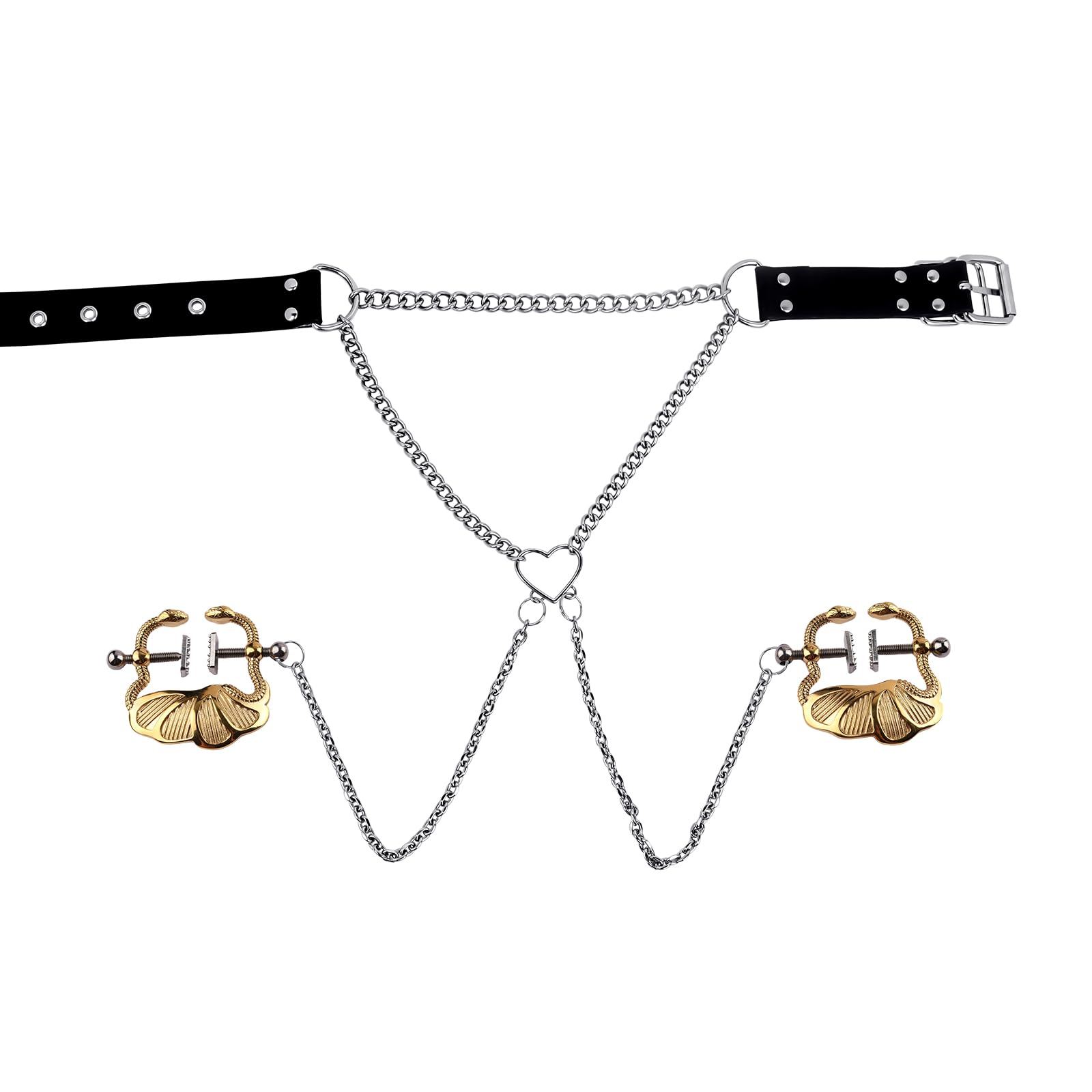 Nippelklemme für Frauen, Verstellbare Brustwarzenklemmen mit Kette, Halsband & Leder-Brustfessel, BDSM Fetisch Sextoys für Paare, Brustwarzenstimulator & Nippelschmuck（B）