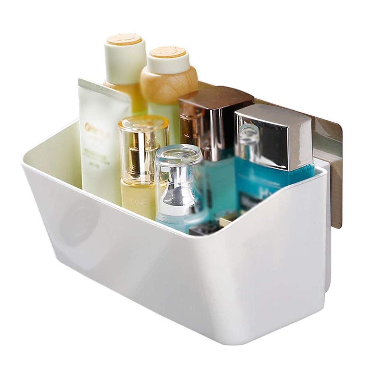 Mechdel Magic Sticker Self Adhesive Wall Mounted Plastic Caddy Basket Shelf Kitchen/Bathroom Accessory/Cosmetic/Toiletry Storage Organizer Rack (ABS Plastic Design 3)