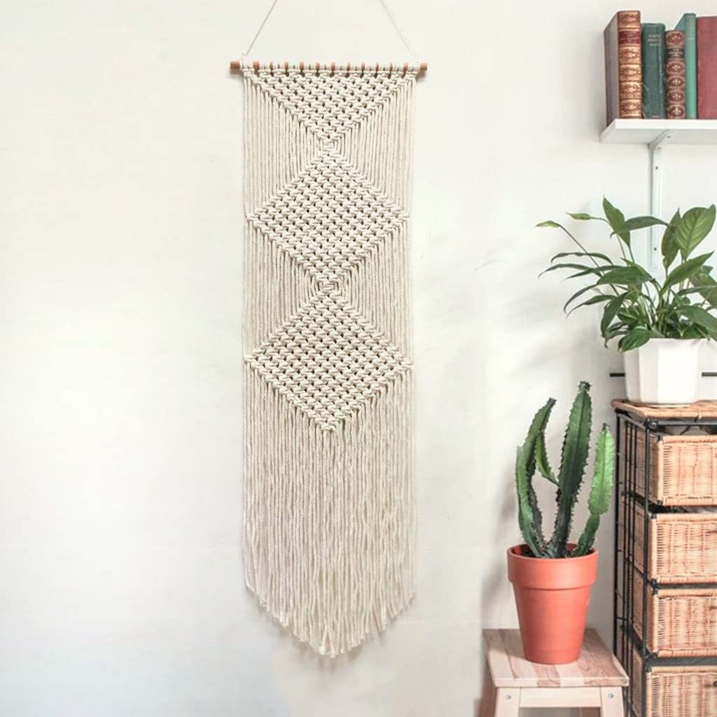 Tapices Macramé Tapiz nórdico Simple Tejido a Mano, Exquisita decoración de Pared con borlas