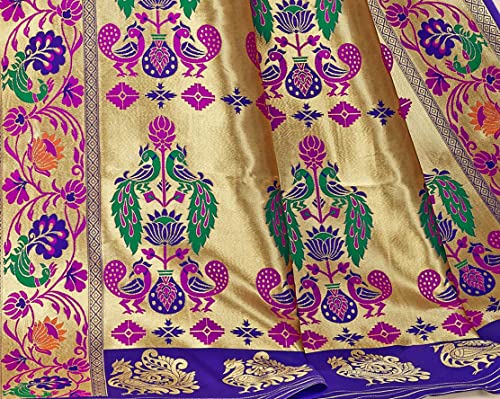 Image of Jaanvi fashion Women's Paithani Silk With Zari Jacquard Work Saree With Blouse Piece(royal-paithani-rani-blue)