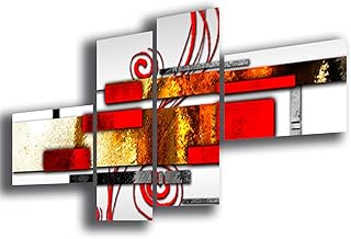 Quadro Moderno ABSTRACT ROSSO GRIGIO KANDINSKY 4 pezzi cm 170x80 cm Stampa su Tela CANVAS Arredamento XXL Arredo Soggiorno Salotto Camera da letto Cucina Ufficio Bar Ristorante (170x80 cm)