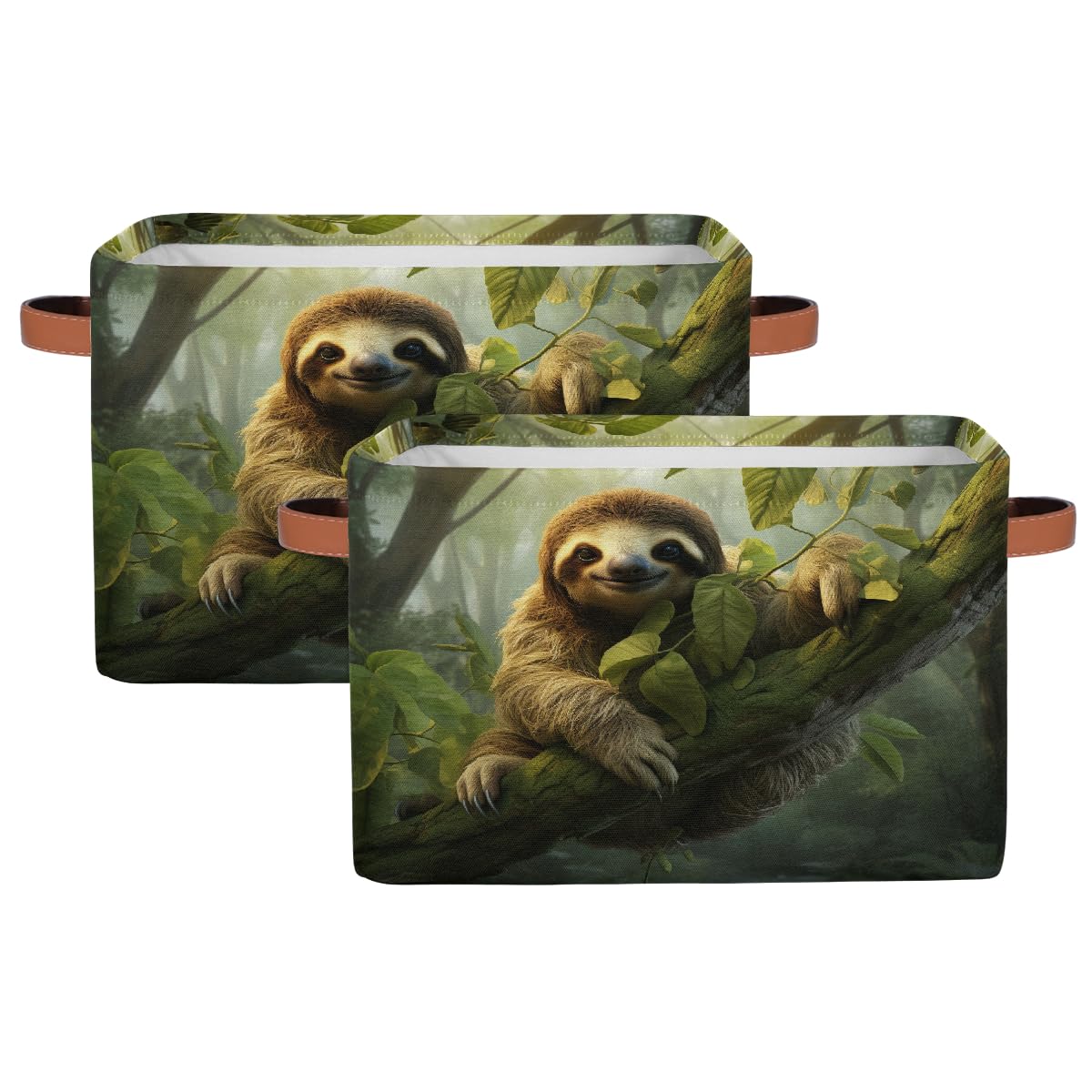 Mexpekil Cesta de almacenamiento de perezosos de animales del bosque, caja de almacenamiento de juguetes para niños, plegable, organizador de tela para estantes, cesta de regalo grande con asas, 2
