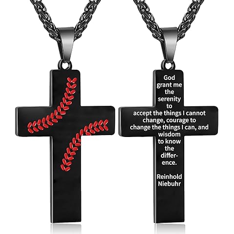 Zocomi Baseball Cross Necklace for Boys Men, Stainless Steel Cross Pendant Chain 24 Inches, Inspirational Bible Verse Religious Gift
