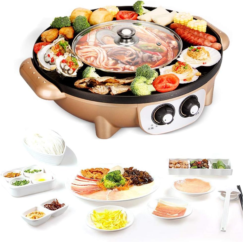 Electric Grill, Multifunction Two-in- Smokeless Non-Stick Barbecue Grilled Baking Pan