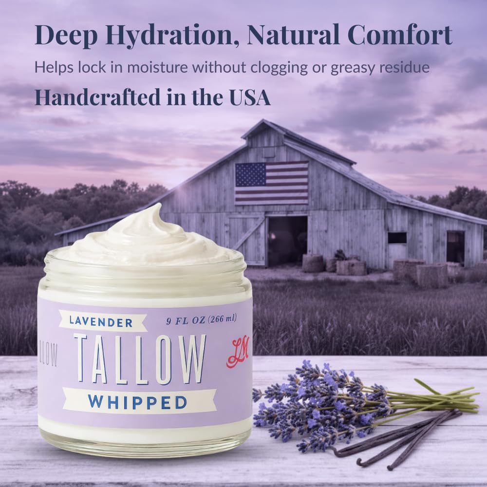 Whipped Tallow 9oz - All Natural Face Cream + Whole Body Moisturizer for Dry Skin - Made With Scented Oil Blend - No Preservatives, Parabens or Seed Oils - USA Made (Lavender) - Image 7