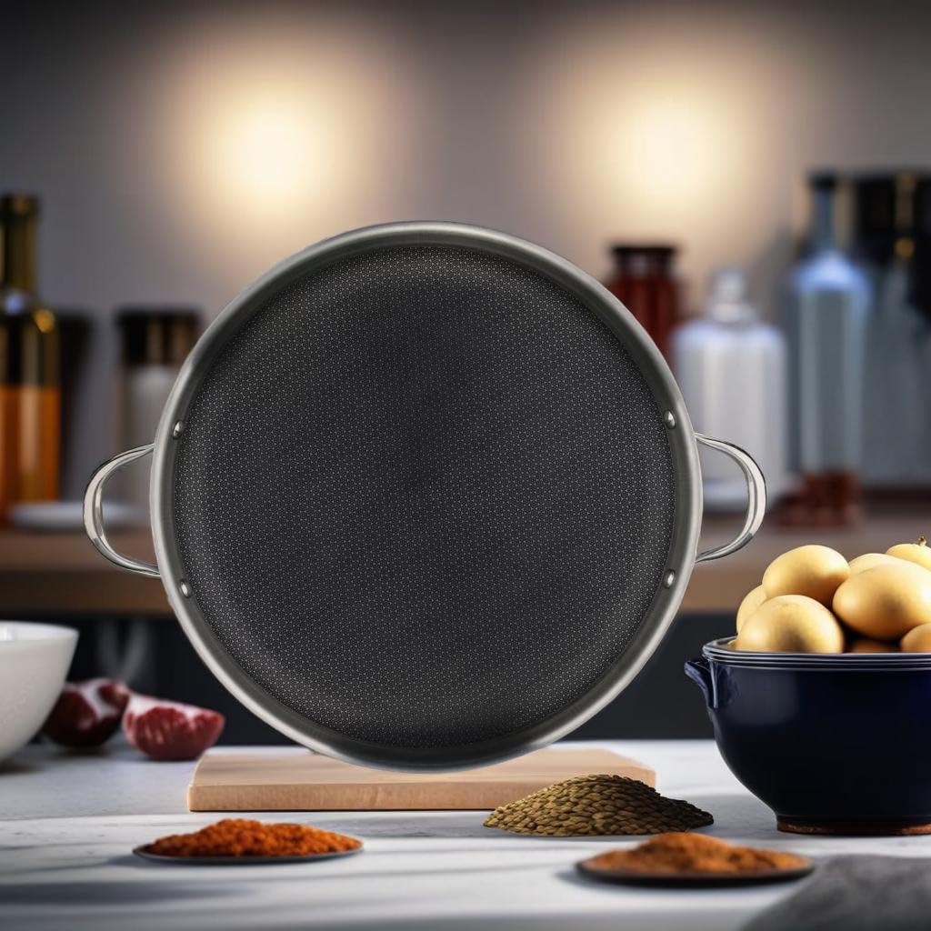 4BIG.fun Paellapfanne aus Edelstahl 36 cm Antihaft Wabenstruktur traditionelle Paella Pfanne traditionelle Paella-Bratpfanne Schmortopf ofenfest Induktion