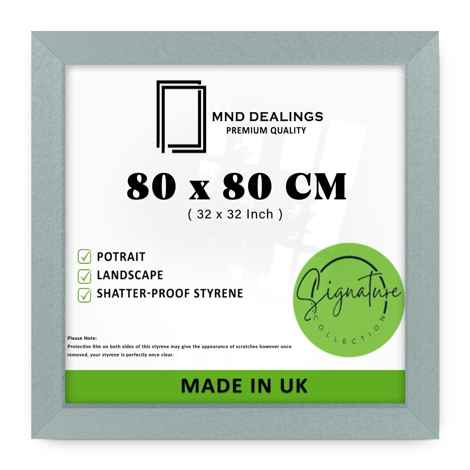 MND Dealings Elegant Flat Style Wide Silver 80x80 CM (31.50"x31.50") Poster Frame| Use as Home Decor/Wall Gallery/Art work/Picture Frame | Solid MDF Wood with HD Perspex (Silver)