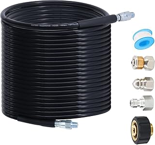 Finderomend Sewer Jetter Kit for Pressure Washer 150FT,1/4 inch NPT 5800 PSI Drain Cleaner Hose, Hydrojet Tube Cleaning Hose, Button Nose and Rotating Sewer Jetter Nozzle, Orifice 4.0, 4.5, Pressure