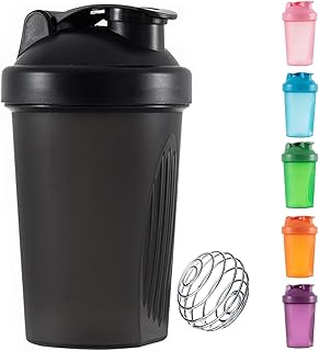 La botella mezcladora de proteínas incluye mezclador de bola de alambre, 400 ml, a prueba de fugas, perfecta para mezclar batidos en polvo, sin BPA, apta para lavavajillas (negro)
