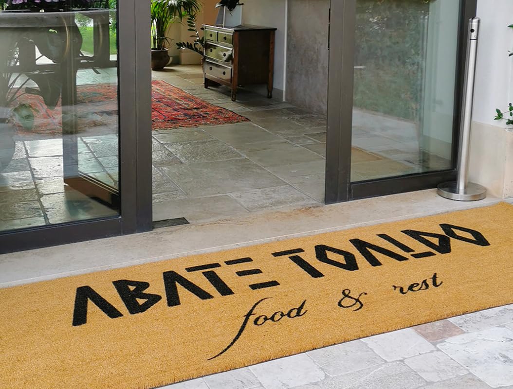 Cocco Tapis de sol en coco naturel personnalisé avec logo, professionnel, avec fond antidérapant, pour intérieur et extérieur, sur mesure (noir, 85 x 150 cm)