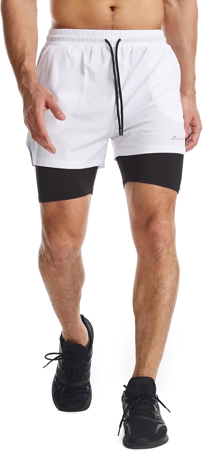 Surenow Mens 2 in 1 Running Shorts Quick Dry Athletic Shorts with Liner, Workout Shorts with Zip Pockets and Towel Loop - Image 6