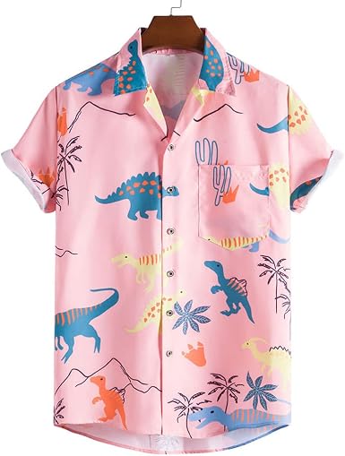 Cartoon Print Short Sleeve Pink Shirt 