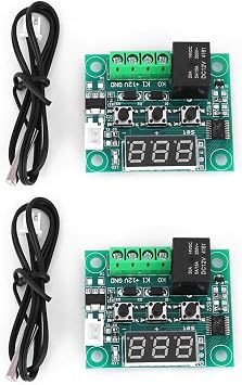 W1209 DC 12V Digital Temperature Controller Module - 2 PCS Electronic Thermostat Controller with Waterproof Sensor for Precise Temperature Control