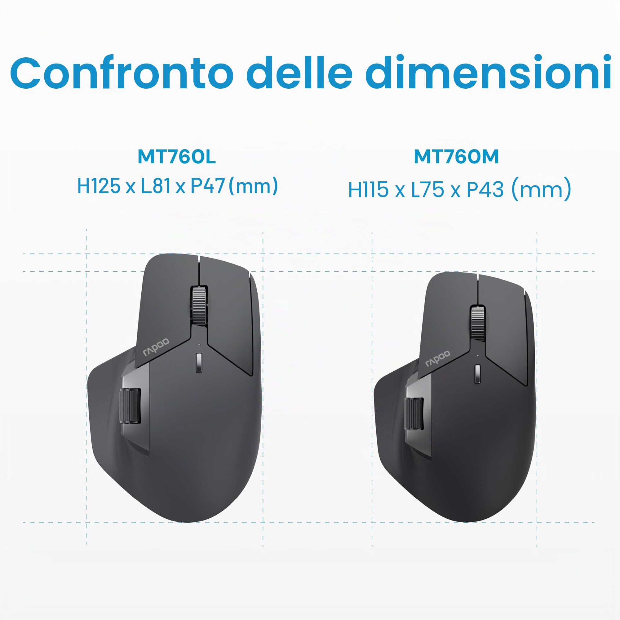Rapoo MT760L mouse wireless wireless 4000 DPI sensore batteria ricaricabile ecologica ergonomica PC & Mac - grigio nero